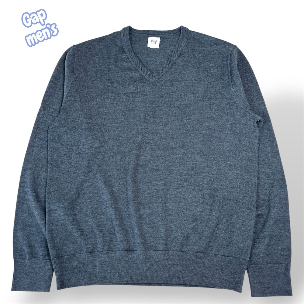 Gap Mens V-Neck Sweater Charcoal Gray Heather Knit Long Sleeve Size Medium